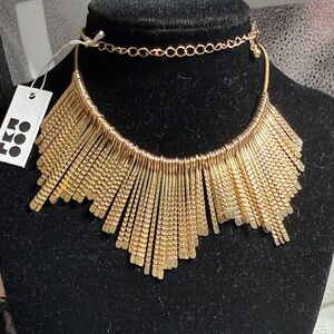 10” Romolo Gold toned Fringe Collar Necklace